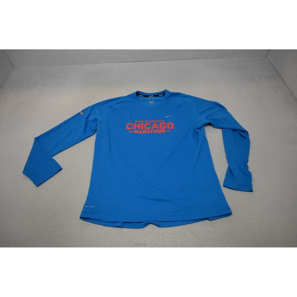 Nike Running Shirt Mens Large Blue Chicago Marathon 2014 Dri-FIT LS Excellent